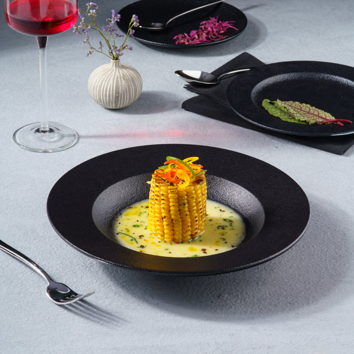 Deep Plate| Black Finish, Porcelain | Set of 6