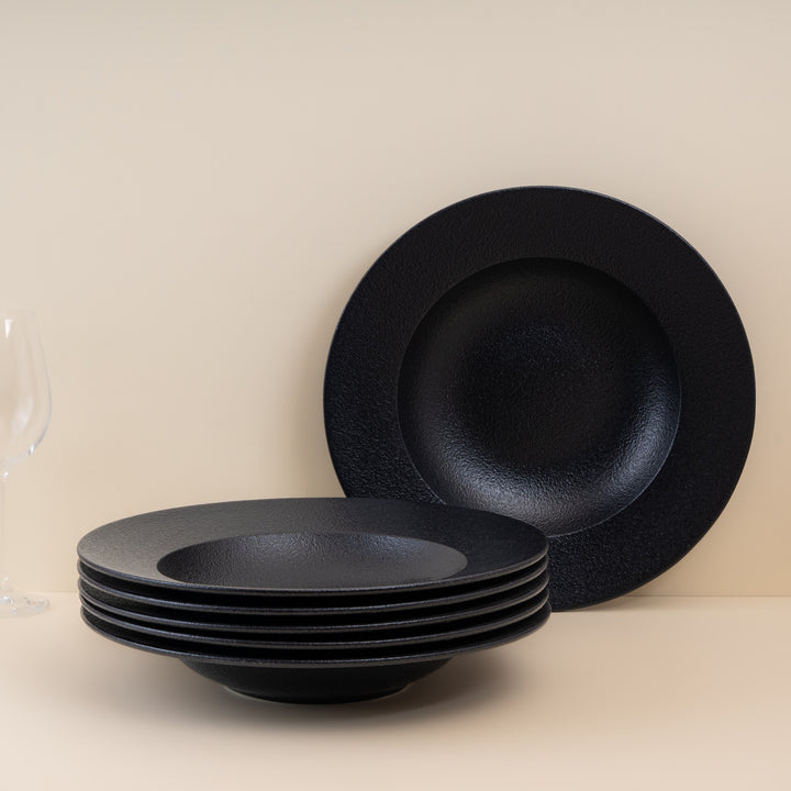 Deep Plate| Black Finish, Porcelain | Set of 6