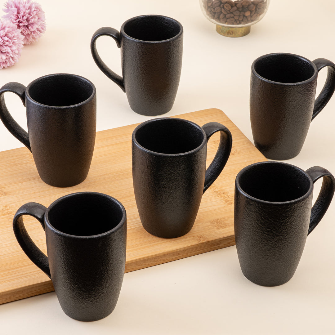 Non Stackable Mug | Black, Porcelain | 10.14oz | Set of 6 pcs