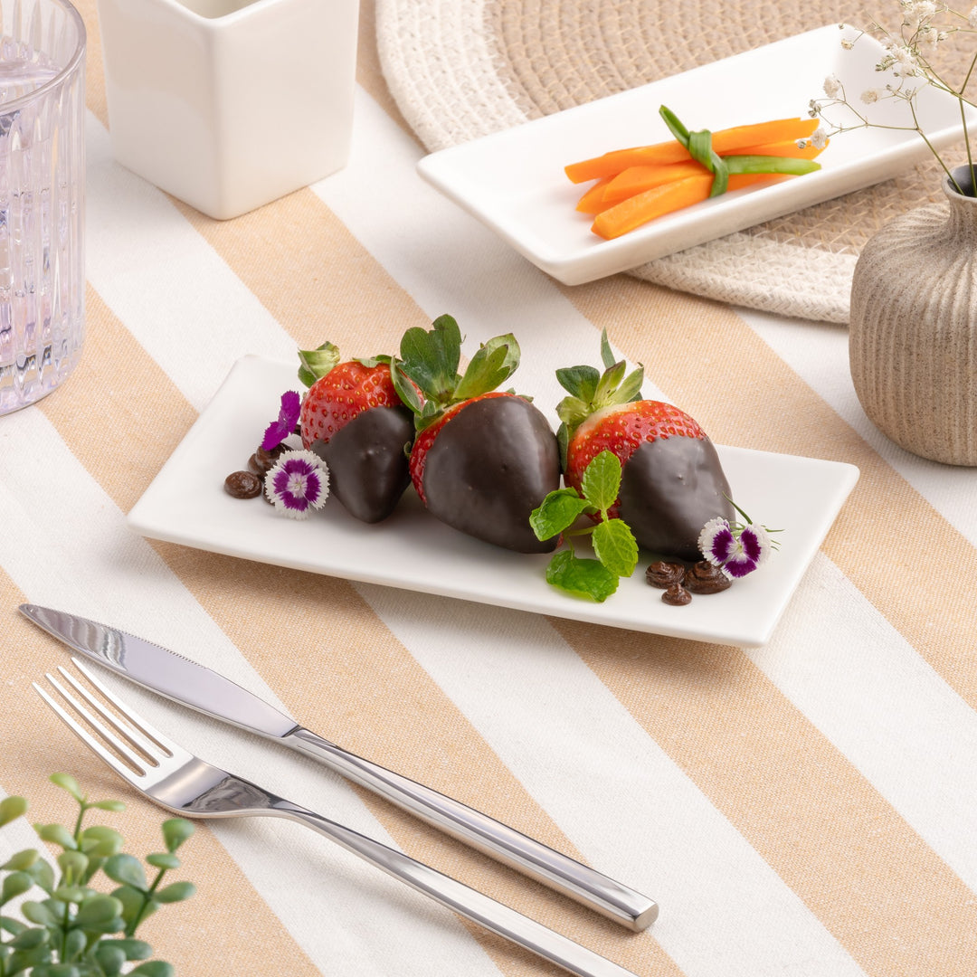 Porcelain Rectangle Plates | Ivory | Pack of 12