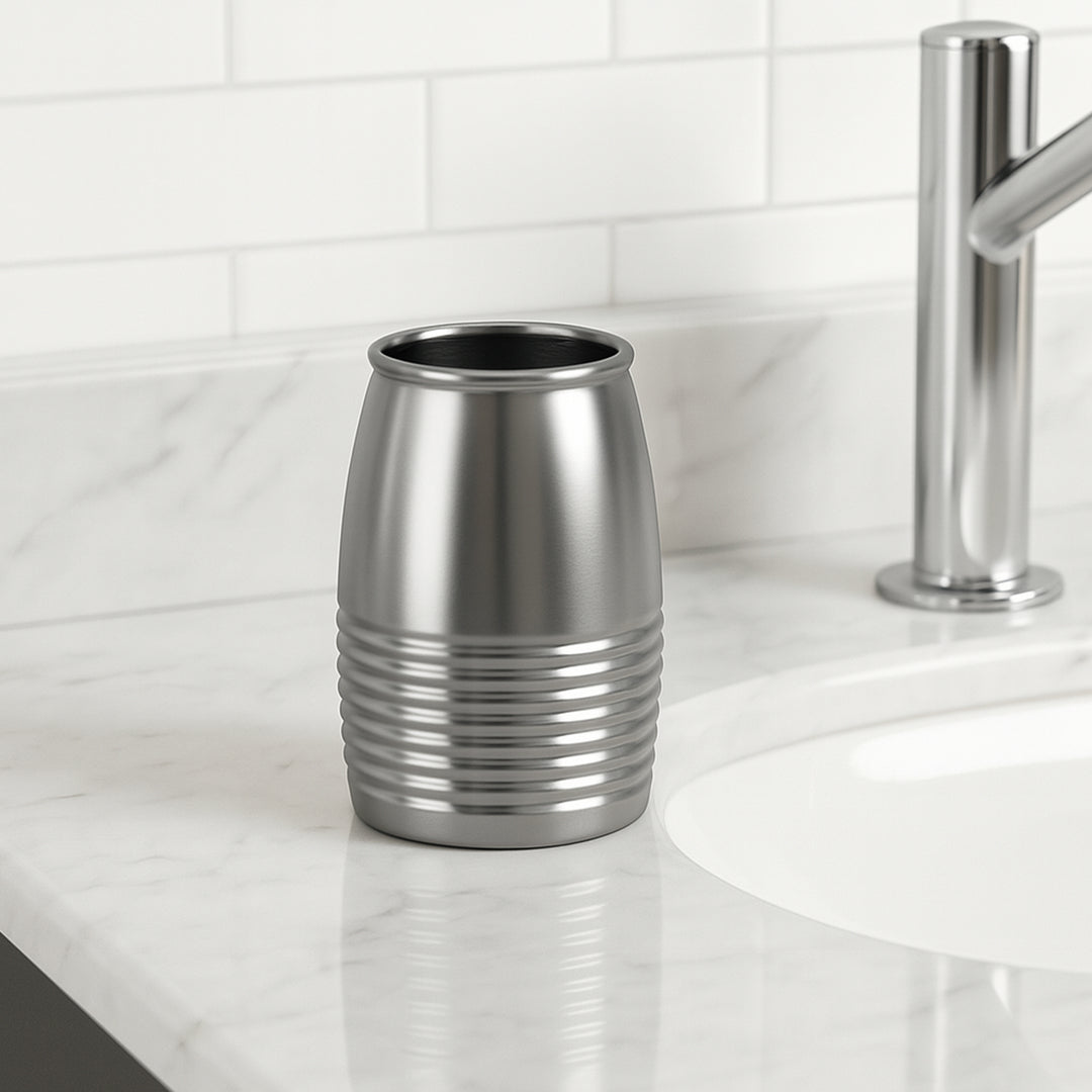Stainless Steel Tumbler Cup for Bathroom Vanity Countertops for Rinsing, Drinking, Storing Dental Accessories and Organizing Makeup Brushes, Eye Liners