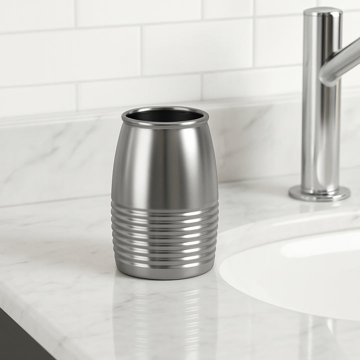 Stainless Steel Tumbler Cup for Bathroom Vanity Countertops for Rinsing, Drinking, Storing Dental Accessories and Organizing Makeup Brushes, Eye Liners