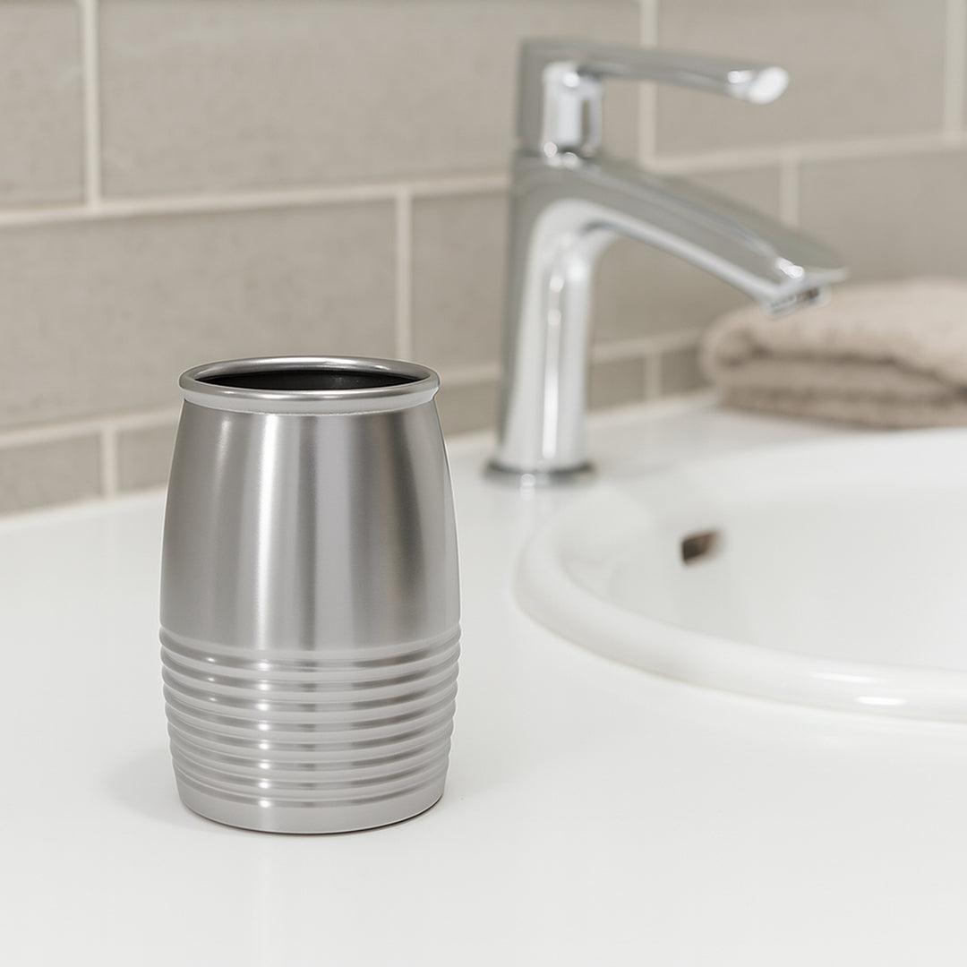 Stainless Steel Tumbler Cup for Bathroom Vanity Countertops for Rinsing, Drinking, Storing Dental Accessories and Organizing Makeup Brushes, Eye Liners