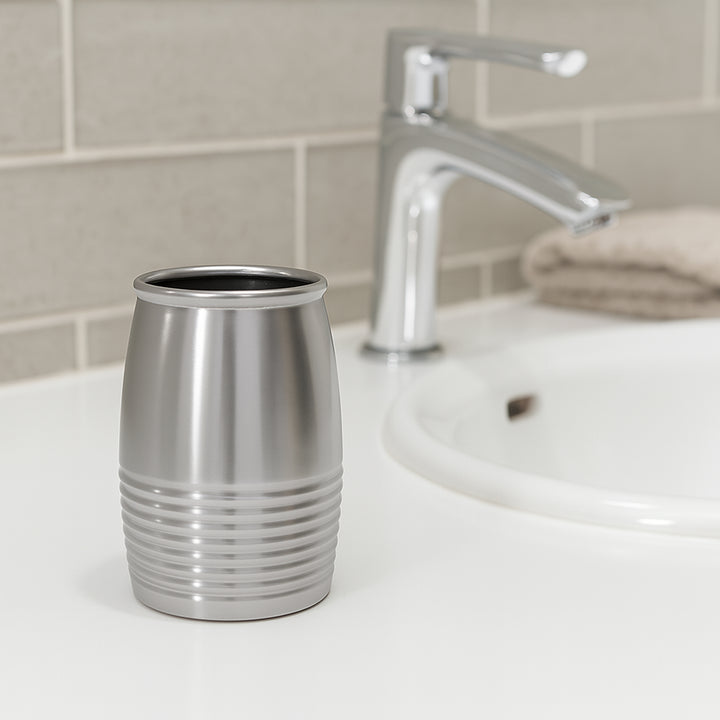 Stainless Steel Tumbler Cup for Bathroom Vanity Countertops for Rinsing, Drinking, Storing Dental Accessories and Organizing Makeup Brushes, Eye Liners