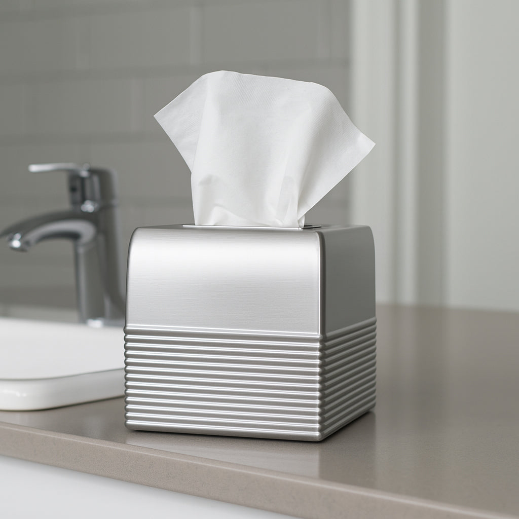 Tissue Box Cover | Stainless Steel Bathroom Accessory | Rust Resistant Square Facial Tissue Box Holder for Bathroom Vanity Countertops, Dressers
