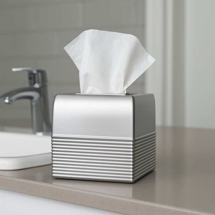 Tissue Box Cover | Stainless Steel Bathroom Accessory | Rust Resistant Square Facial Tissue Box Holder for Bathroom Vanity Countertops, Dressers