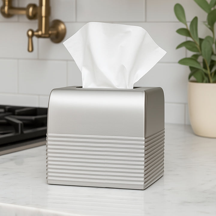 Tissue Box Cover | Stainless Steel Bathroom Accessory | Rust Resistant Square Facial Tissue Box Holder for Bathroom Vanity Countertops, Dressers