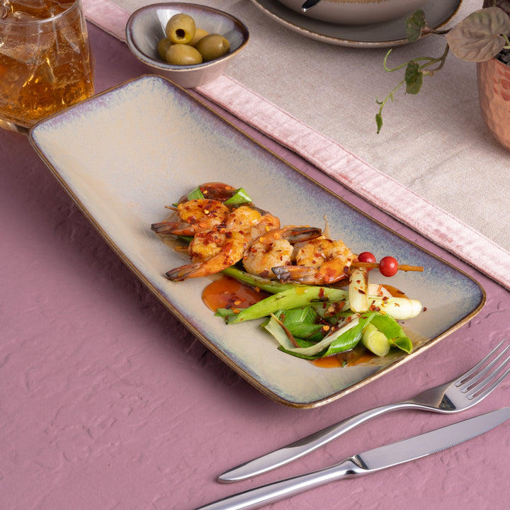Porcelain Platter | Splash Beige Vital Rectangle Plate,6 Pcs