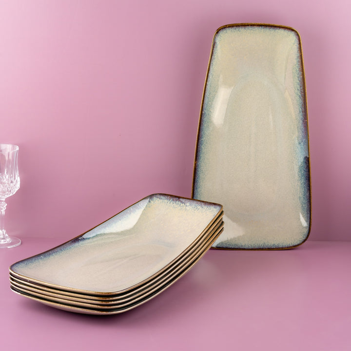 Porcelain Platter | Splash Beige Vital Rectangle Plate,6 Pcs