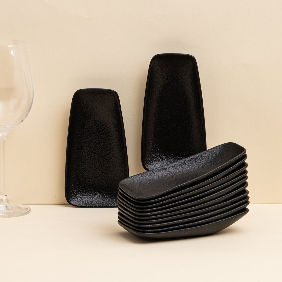 Porcelain Rectangle Plate | Black | Set of 12