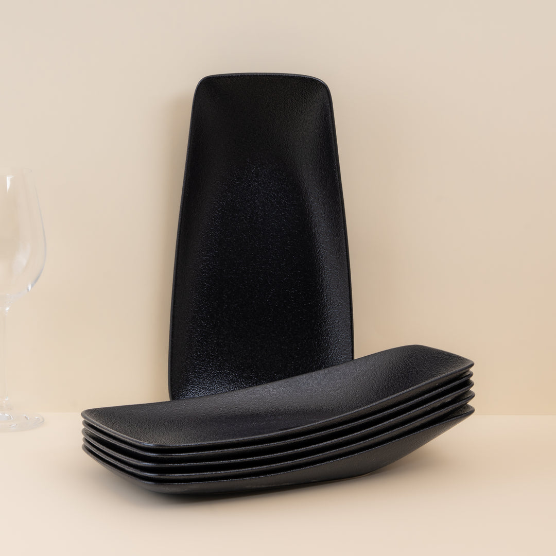 Rectangle Plate | Porcelain | Black, Set of 6