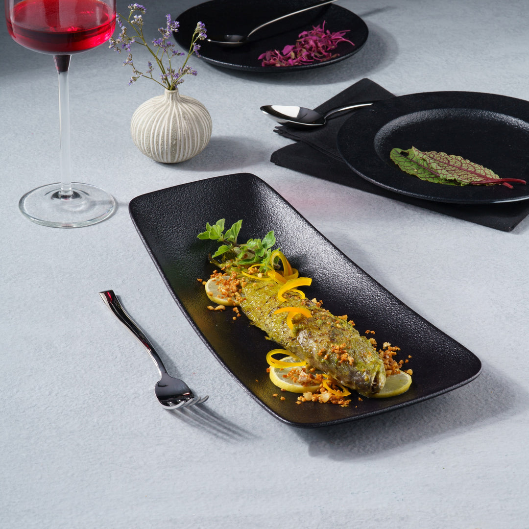 Rectangle Plate | Porcelain | Black, Set of 6