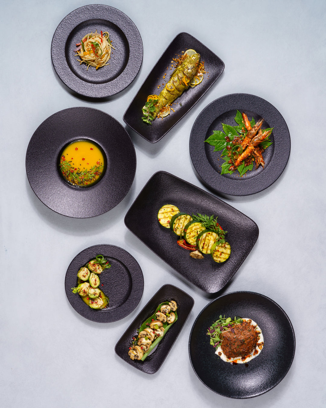 Rectangle Plate | Porcelain | Black, Set of 6