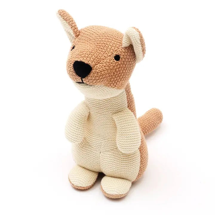 Handmade Cotton Knitted Puppy Plush Toy – Soft Peach for Kids