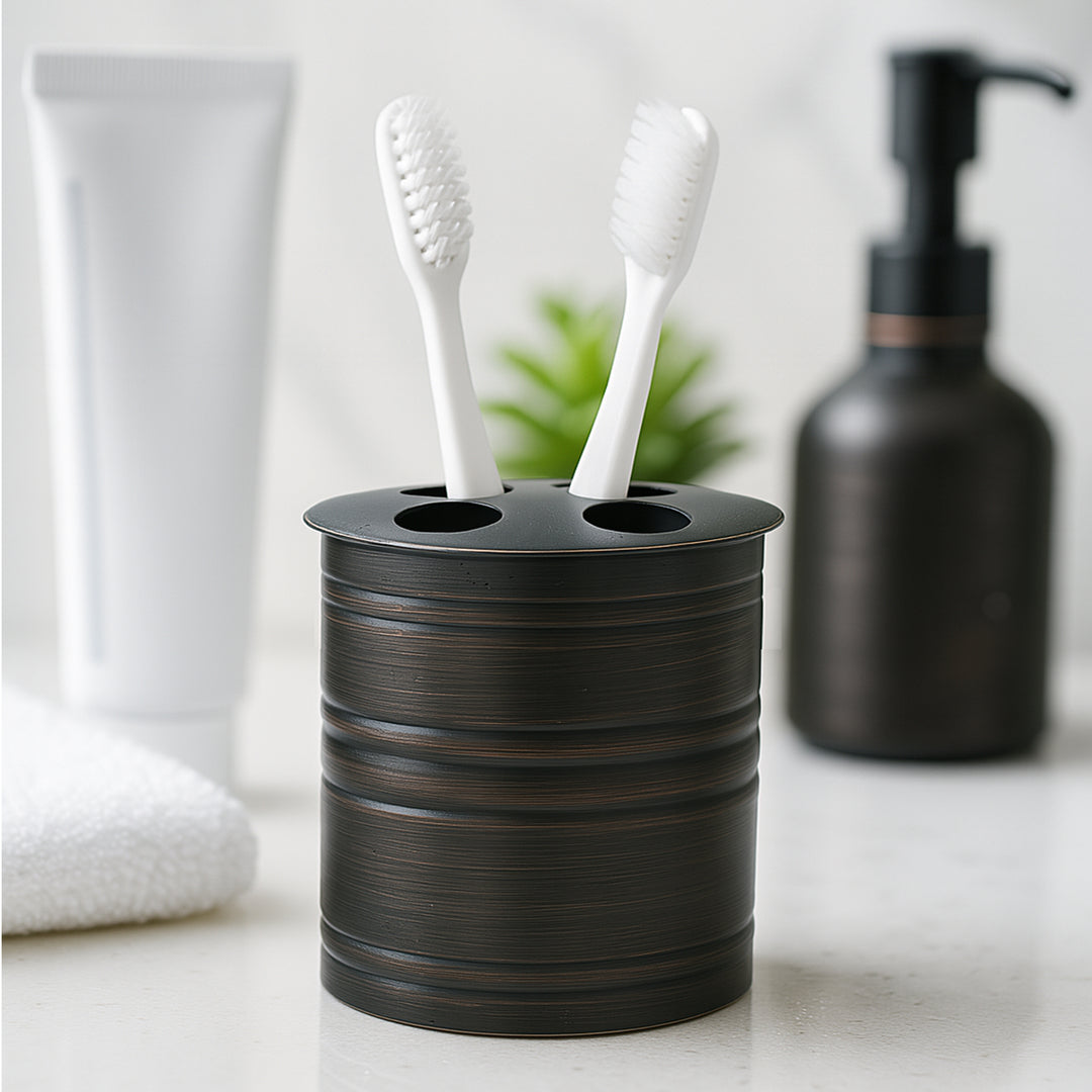 Metal Toothbrush Holder | Compact Multi-Slot Holder for Toothbrushes,Razors & Makeup Accessories | Orb