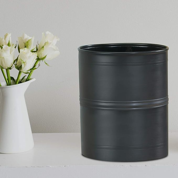 Metal Wastebasket, 7Qt, Black