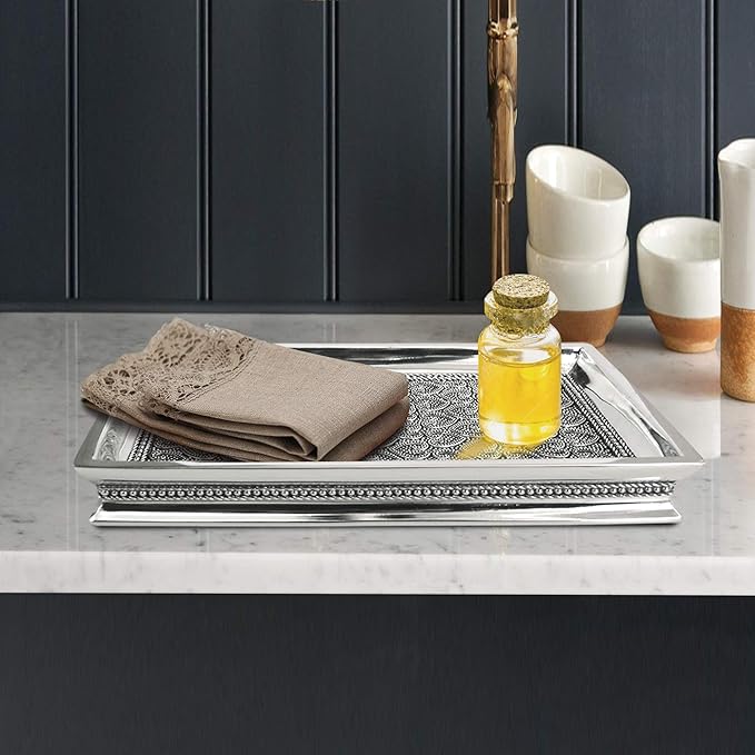 Beaded Heart Resin Storage Organizer Tray for Bathroom Vanity Countertops, Closets, Dressers | Holder for Watches, Earrings, Makeup Brushes, Reading Glass, Perfume, Guest Hand Towel
