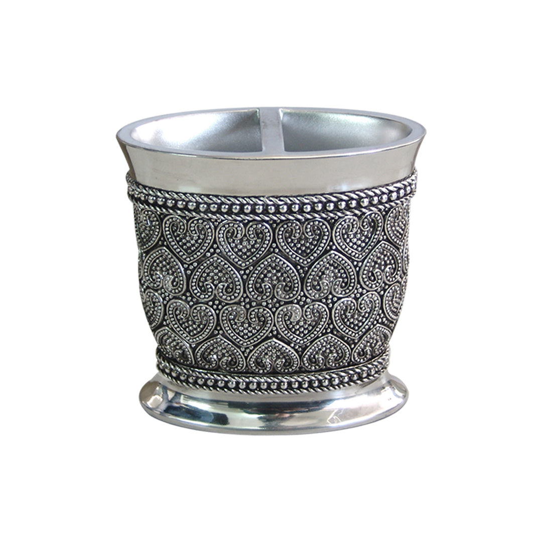 Beaded Heart Toothbrush Holder | Compact Multi-Slot Holder for Toothbrushes,Razors & Makeup Accessories | Resin/Chrome
