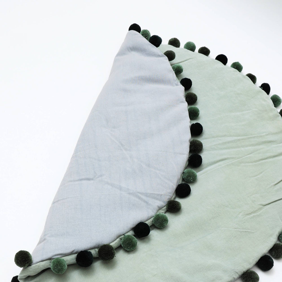 Round Cotton Play Mat with Pom Pom | Soft Velvet Baby Nursery Floor Mat