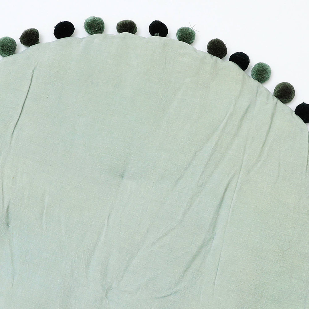Round Cotton Play Mat with Pom Pom | Soft Velvet Baby Nursery Floor Mat