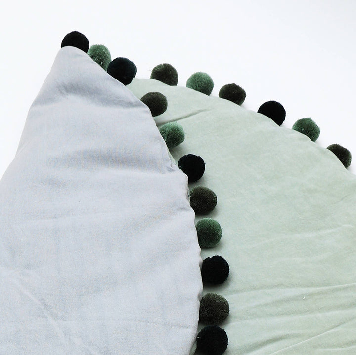 Round Cotton Play Mat with Pom Pom | Soft Velvet Baby Nursery Floor Mat