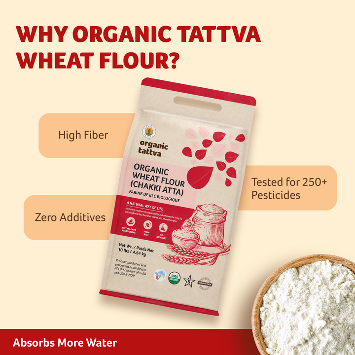 Organic Whole Wheat Flour (Chakki Atta) 10 lbs Pack of 5