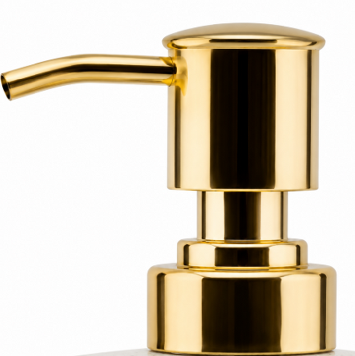 Modern Stainless Steel Soap Dispenser, 2.5" x 2.5" x 6.5", White Speckled Powder-Coated Finish with Gold Pump, Refillable Rust-Resistant Liquid Soap Dispenser for Bathroom & Kitchen