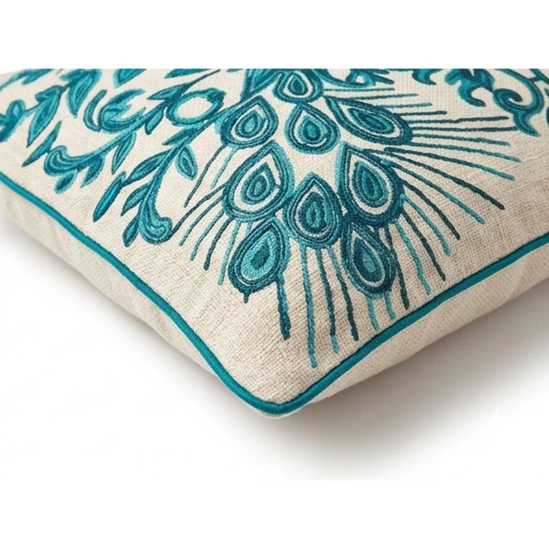 Embroidered Peacock Decorative Pillow with Filler, 16x24x6"