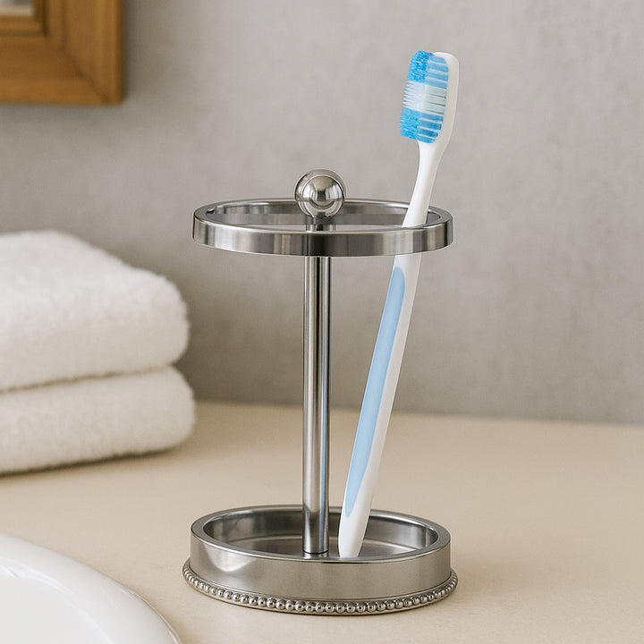 Metal Toothbrush Holder | Compact Multi-Slot Holder for Toothbrushes,Razors & Makeup Accessories | Shiny