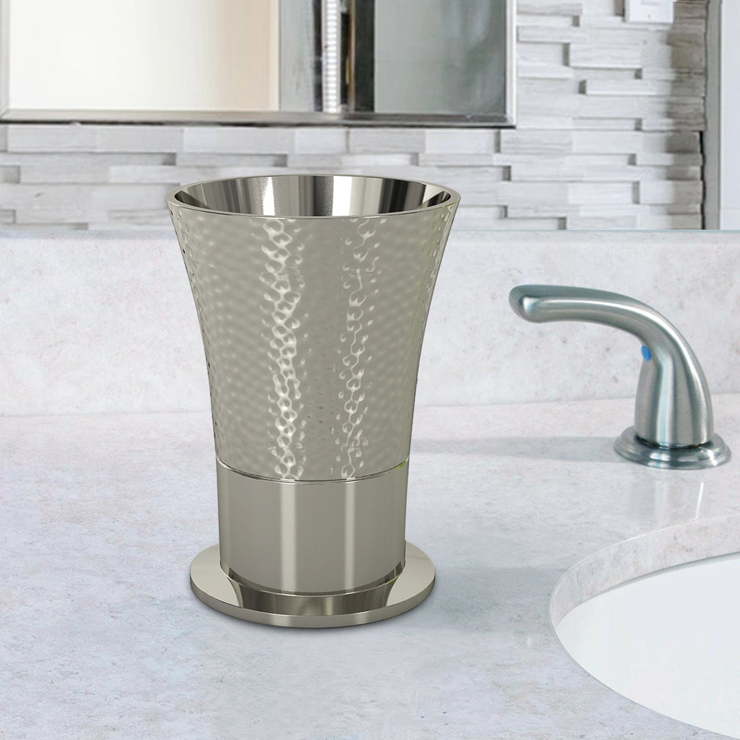 Stainless Steel Bathroom Tumbler Cup | Decorative Rinse Cup,Drinking Glass,Toothbrush & Makeup Brush Holder for Vanity Countertops,Sink & Desk | Shiny