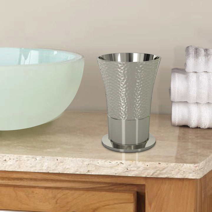 Stainless Steel Bathroom Tumbler Cup | Decorative Rinse Cup,Drinking Glass,Toothbrush & Makeup Brush Holder for Vanity Countertops,Sink & Desk | Shiny