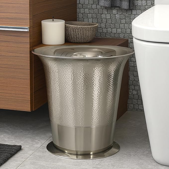 Stainless Steel Wastebasket, 7Qt, Shinny Nickel Finish