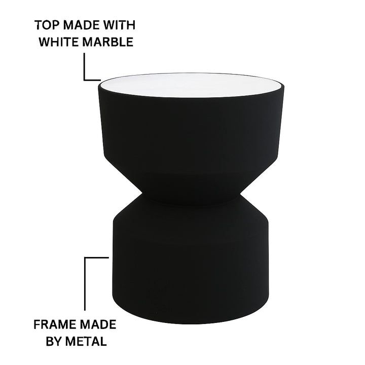 Round Side Table with White Marble Top | Black Metal Round Side Table | White Marble Top | Black Metal Frame | Modern Living Room Accent