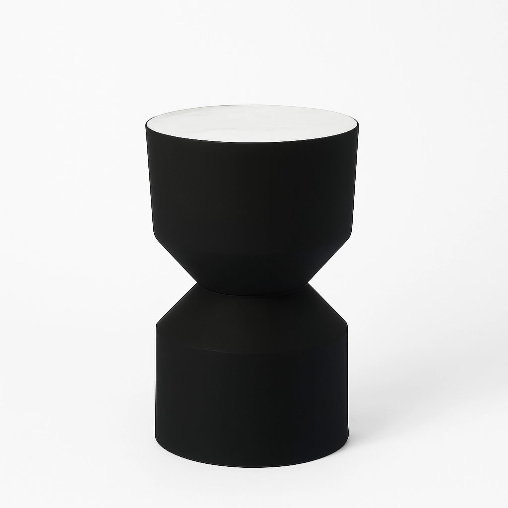 Round Side Table with White Marble Top | Black Metal Round Side Table | White Marble Top | Black Metal Frame | Modern Living Room Accent