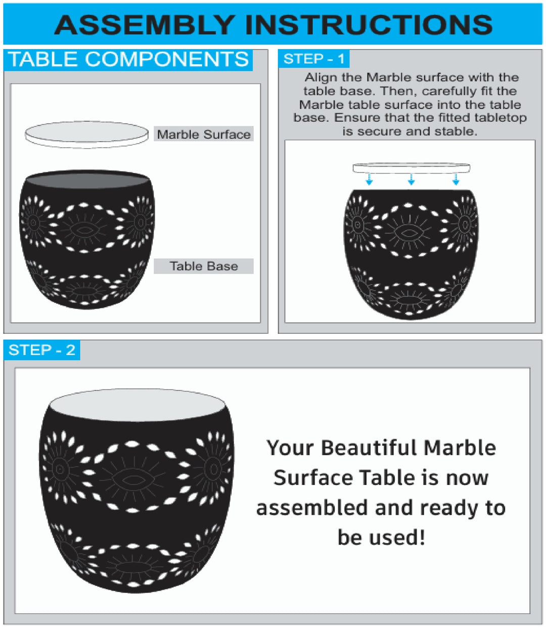 Side Table | White Marble Top | Black Metal Frame | Modern Living Room Furniture