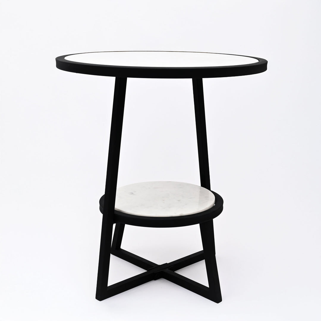 End Table | White Marble Top Side Table | Black Metal Frame | Modern Living Room Decor