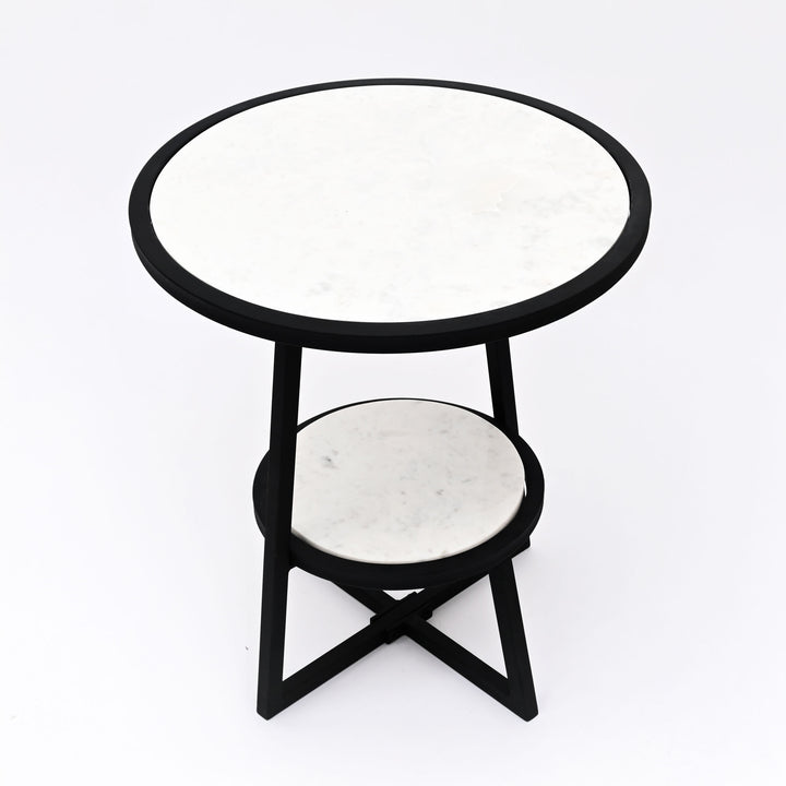End Table | White Marble Top Side Table | Black Metal Frame | Modern Living Room Decor