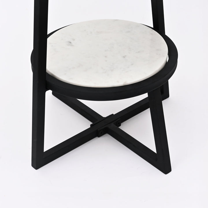 End Table | White Marble Top Side Table | Black Metal Frame | Modern Living Room Decor