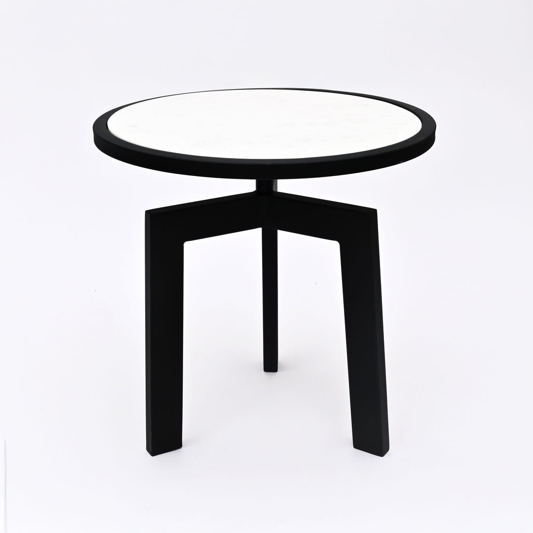 Marble Side Table | Round End Table | Black Metal Frame | Modern Living Room Accent