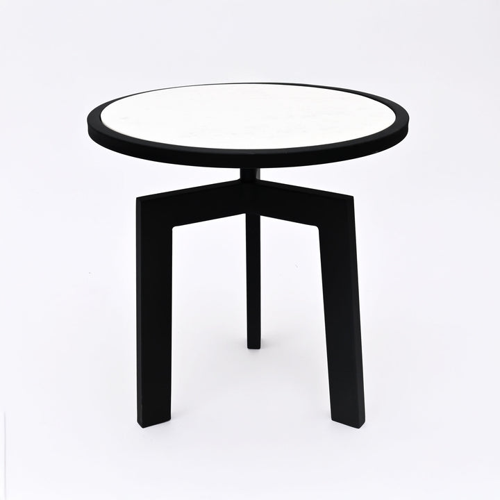 Marble Side Table | Round End Table | Black Metal Frame | Modern Living Room Accent