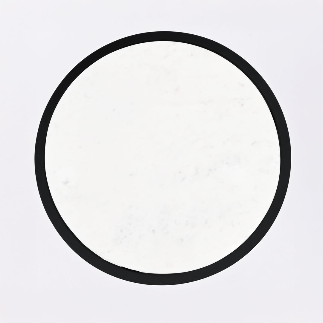 Marble Side Table | Round End Table | Black Metal Frame | Modern Living Room Accent