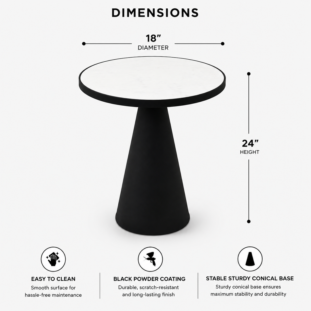 End Table | White Marble Top Side Table | Black Metal Frame | Modern Living Room Decor