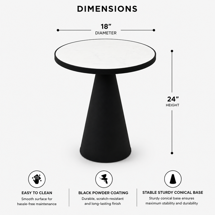End Table | White Marble Top Side Table | Black Metal Frame | Modern Living Room Decor