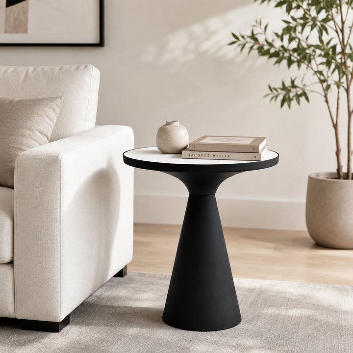 End Table | White Marble Top Side Table | Black Metal Frame | Modern Living Room Decor