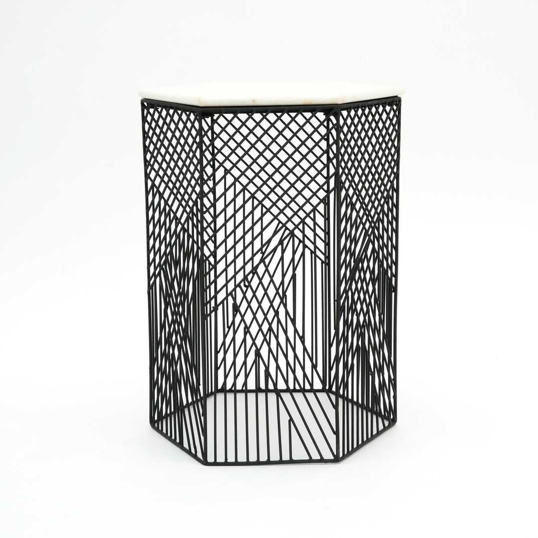 Hexagon Marble Nested Side Tables | 2-Piece Set | Stylish Living Room Accent