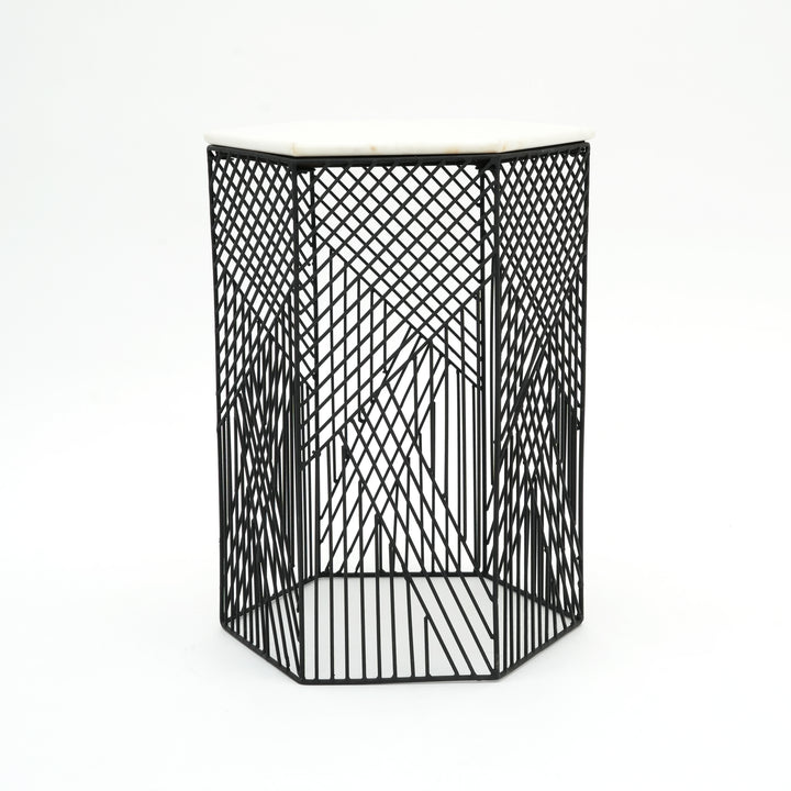 Hexagon Marble Nested Side Tables | 2-Piece Set | Stylish Living Room Accent