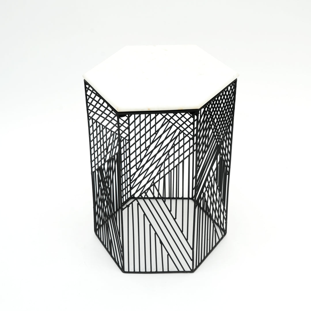 Hexagon Marble Nested Side Tables | 2-Piece Set | Stylish Living Room Accent