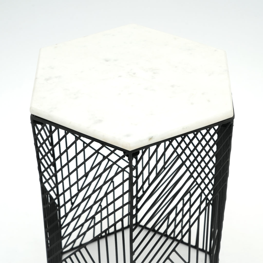 Hexagon Marble Nested Side Tables | 2-Piece Set | Stylish Living Room Accent