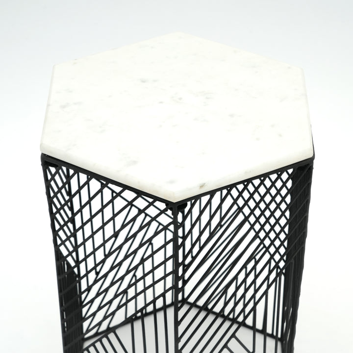 Hexagon Marble Nested Side Tables | 2-Piece Set | Stylish Living Room Accent