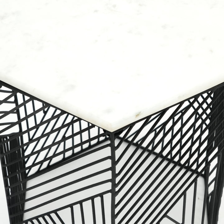 Hexagon Marble Nested Side Tables | 2-Piece Set | Stylish Living Room Accent